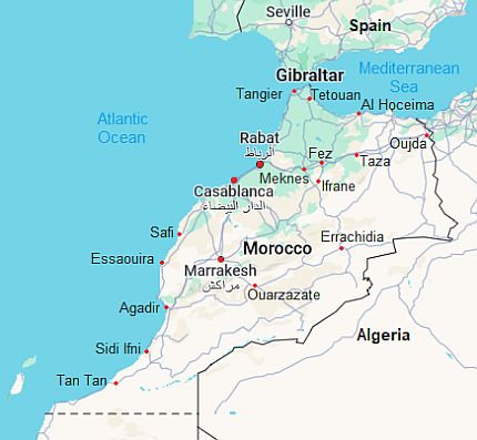 Mapa con ciudades - Marruecos