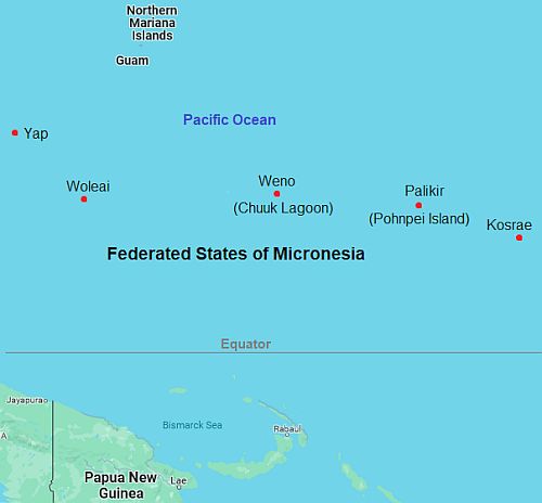 Mapa con ciudades - Micronesia