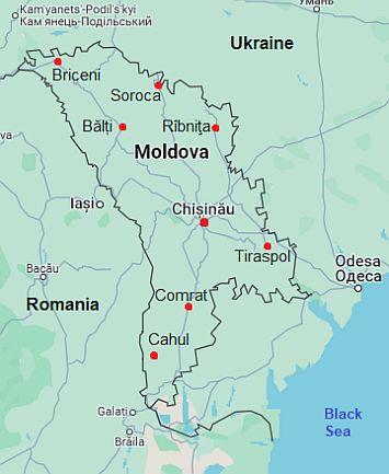 Mapa con ciudades - Moldavia