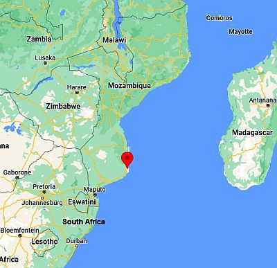 Inhambane, ubicación en el mapa