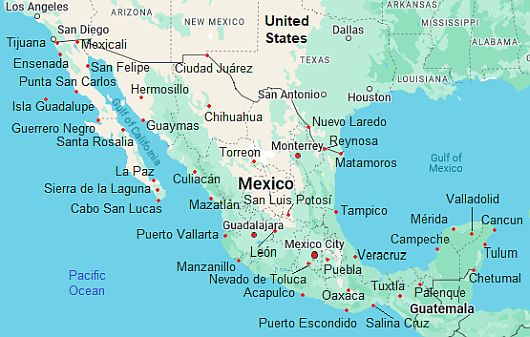 Mapa con ciudades - México