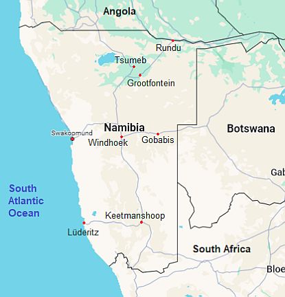 Mapa con ciudades - Namibia