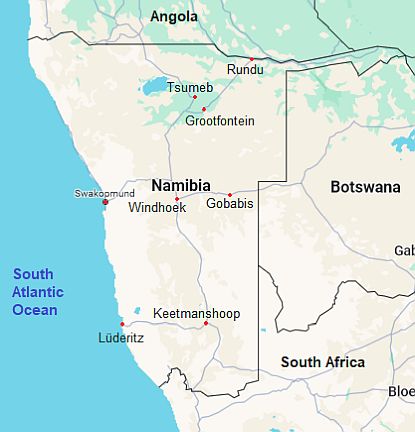 Mapa con ciudades - Namibia