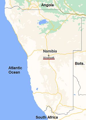 Windhoek, ubicación en el mapa