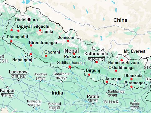 Mapa con ciudades - Nepal