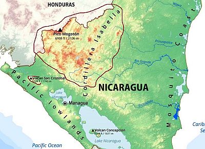 Zonas montañosas en Nicaragua