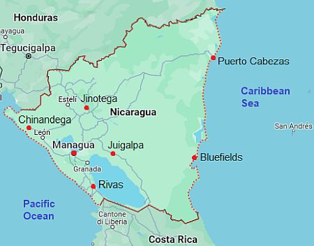 Mapa con ciudades - Nicaragua