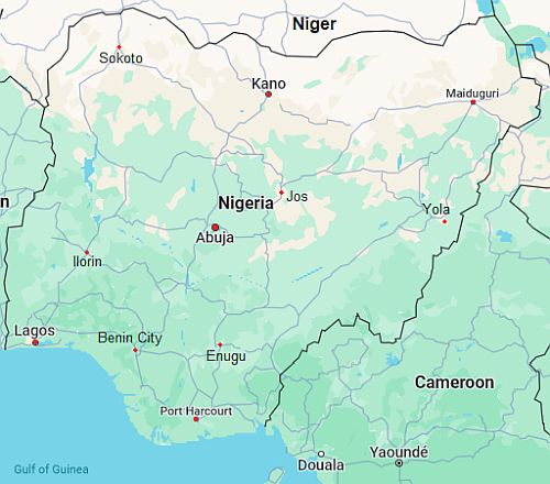 Mapa con ciudades - Nigeria