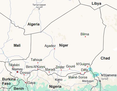 Mapa con ciudades - Níger