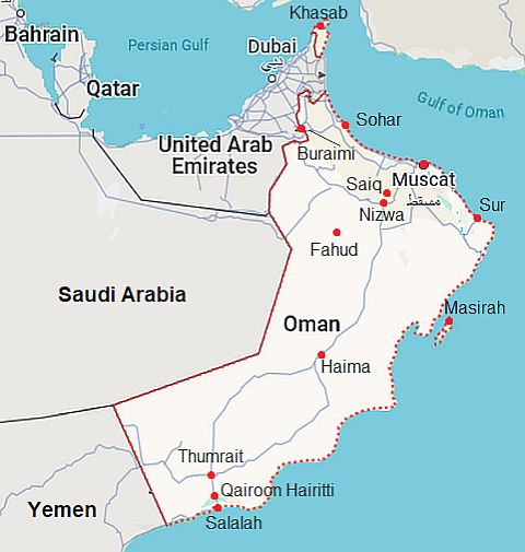 Mapa con ciudades - Oman