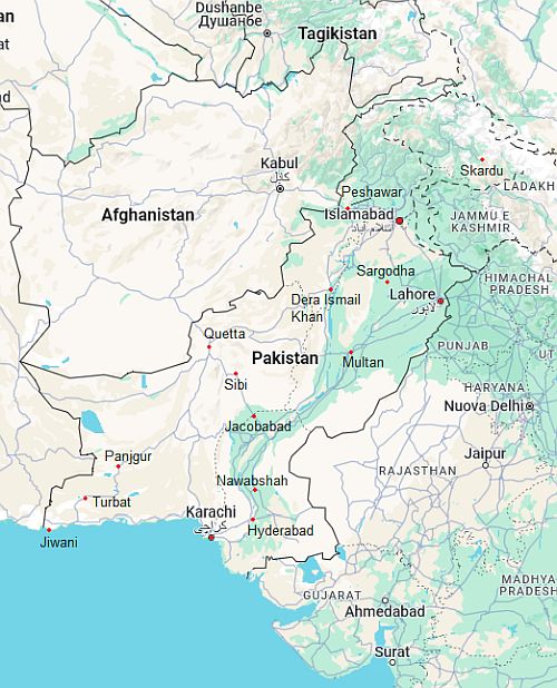 Mapa con ciudades - Pakistán