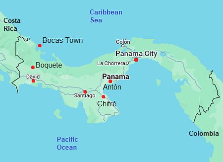 Mapa con ciudades - Panamá