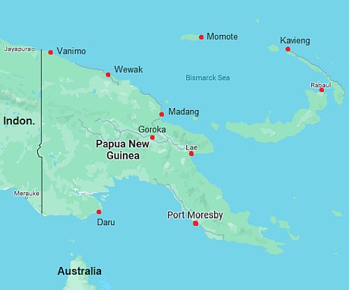 Mapa con ciudades - Papúa Nueva Guinea
