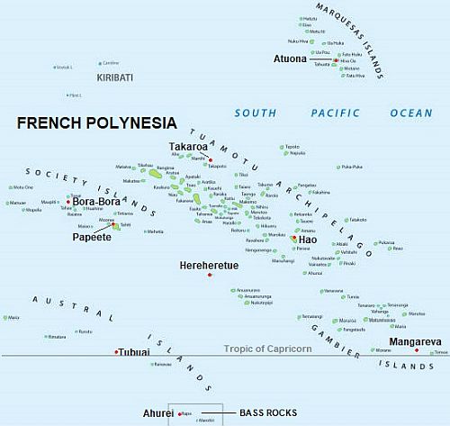 Mapa con ciudades - Polinesia Francesa