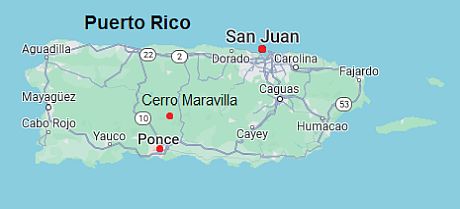 Mapa con ciudades - Puerto Rico