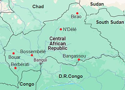 Mapa con ciudades - República Centroafricana