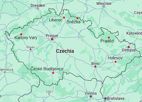 Mapa con ciudades - República Checa