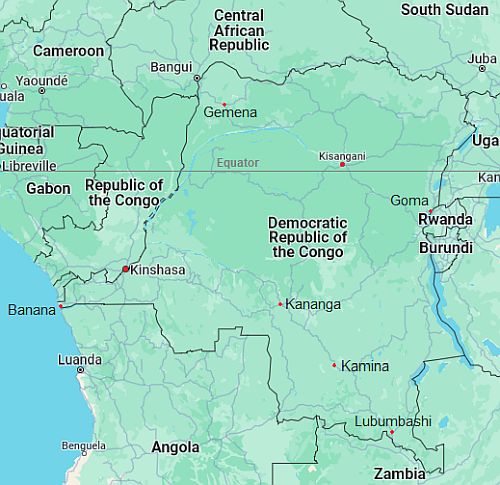 Mapa con ciudades - República Democrática Congo