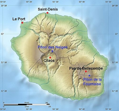 Mapa con ciudades - Reunion