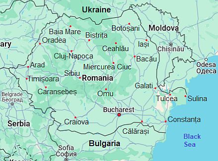 Mapa con ciudades - Rumania