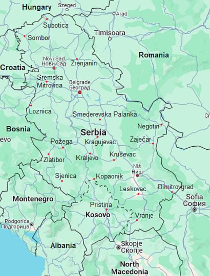 Mapa con ciudades - Serbia
