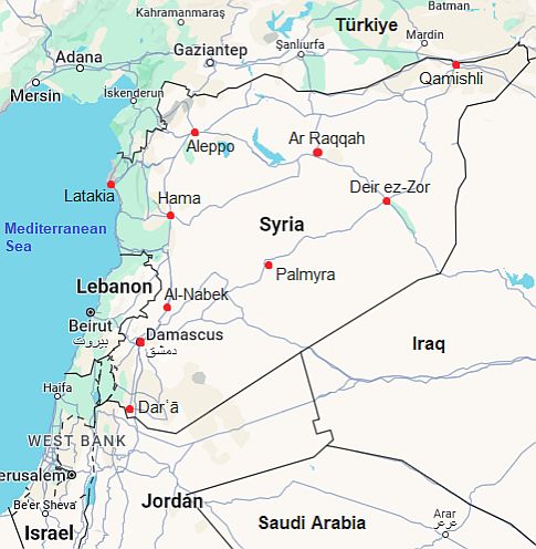 Mapa con ciudades - Siria