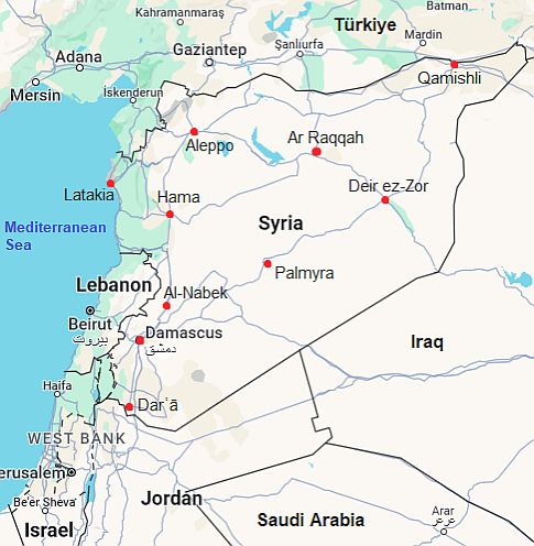 Mapa con ciudades - Siria