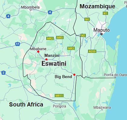 Mapa con ciudades - Suazilandia