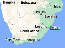 Durban, ubicación en el mapa