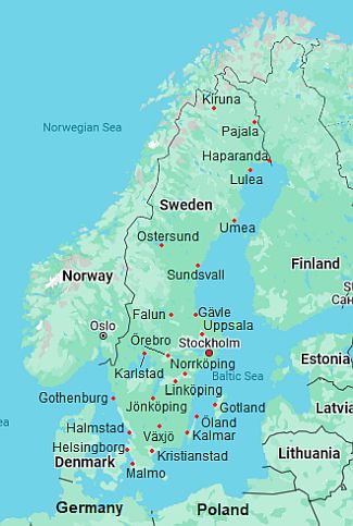 Mapa con ciudades - Suecia