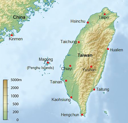 Mapa con ciudades - Taiwán