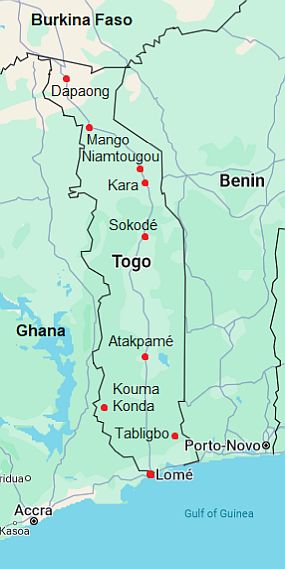 Mapa con ciudades - Togo