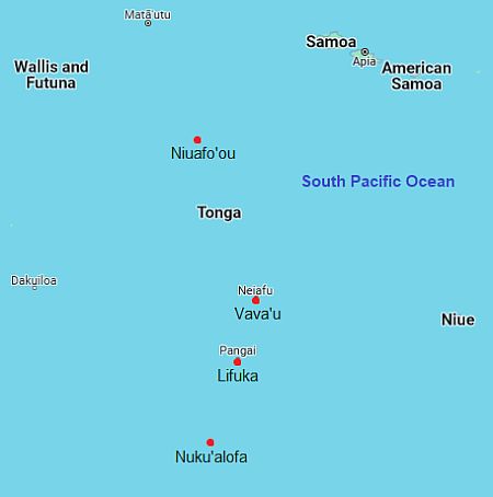 Mapa con ciudades - Tonga