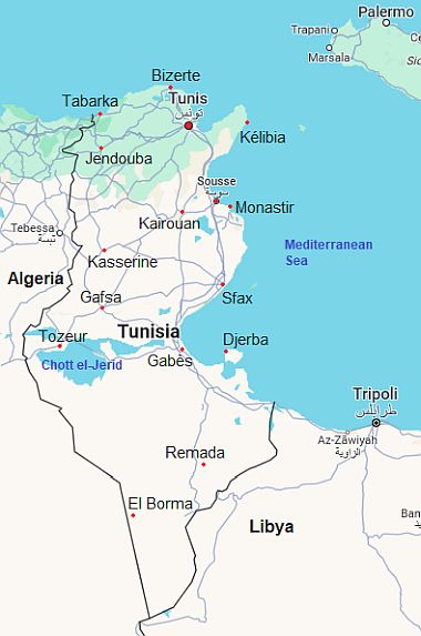 Mapa con ciudades - Tunez
