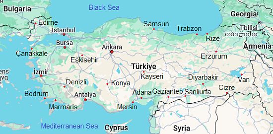 Mapa con ciudades - Turquía