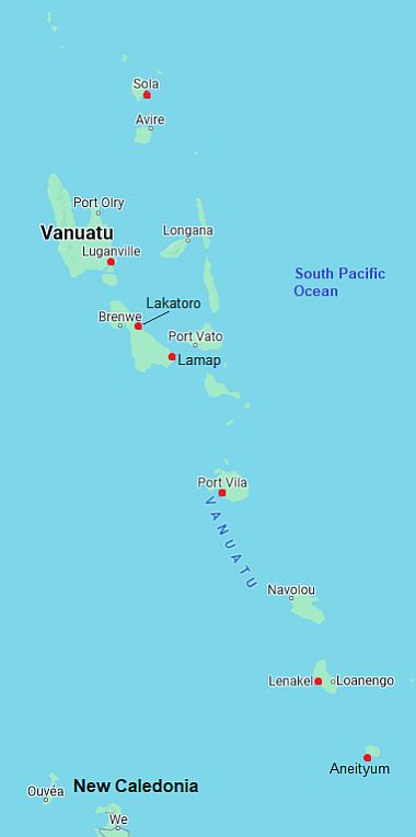Mapa con ciudades - Vanuatu