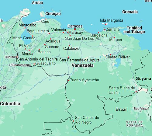 Mapa con ciudades - Venezuela