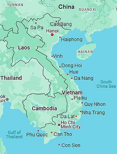 Mapa con ciudades - Vietnam