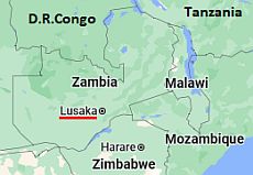 Lusaka, ubicación en el mapa